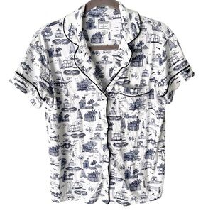 Petite Plume Pajama Top Women’s Small Seaside Timeless Toile Pima Cotton